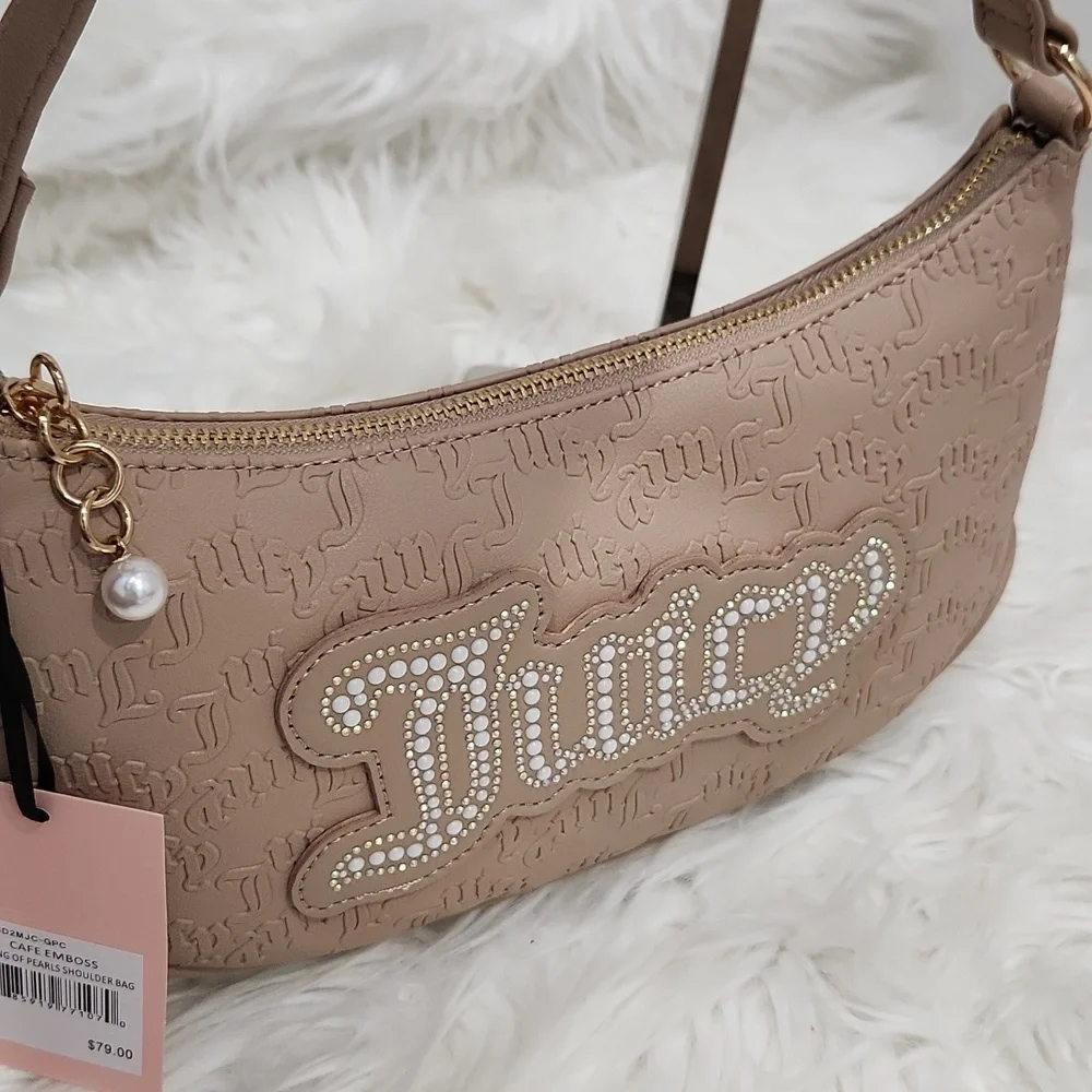 🤎▪️Juicy Couture🔹️▪️Brown Cafe Emboss  String Of Pearls Shoulder Bag